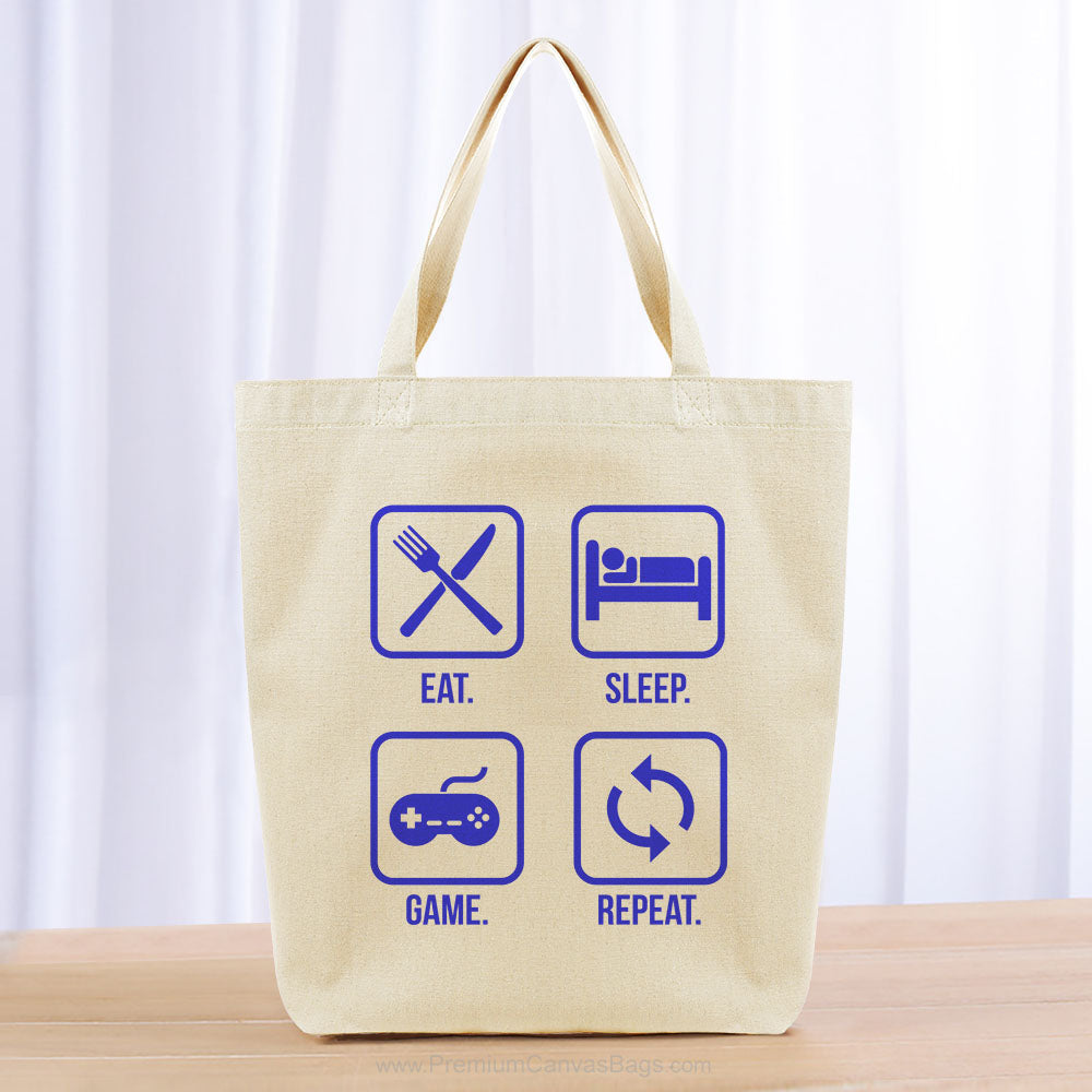 Eat Sleep Game Repeat Tote Bag - blue