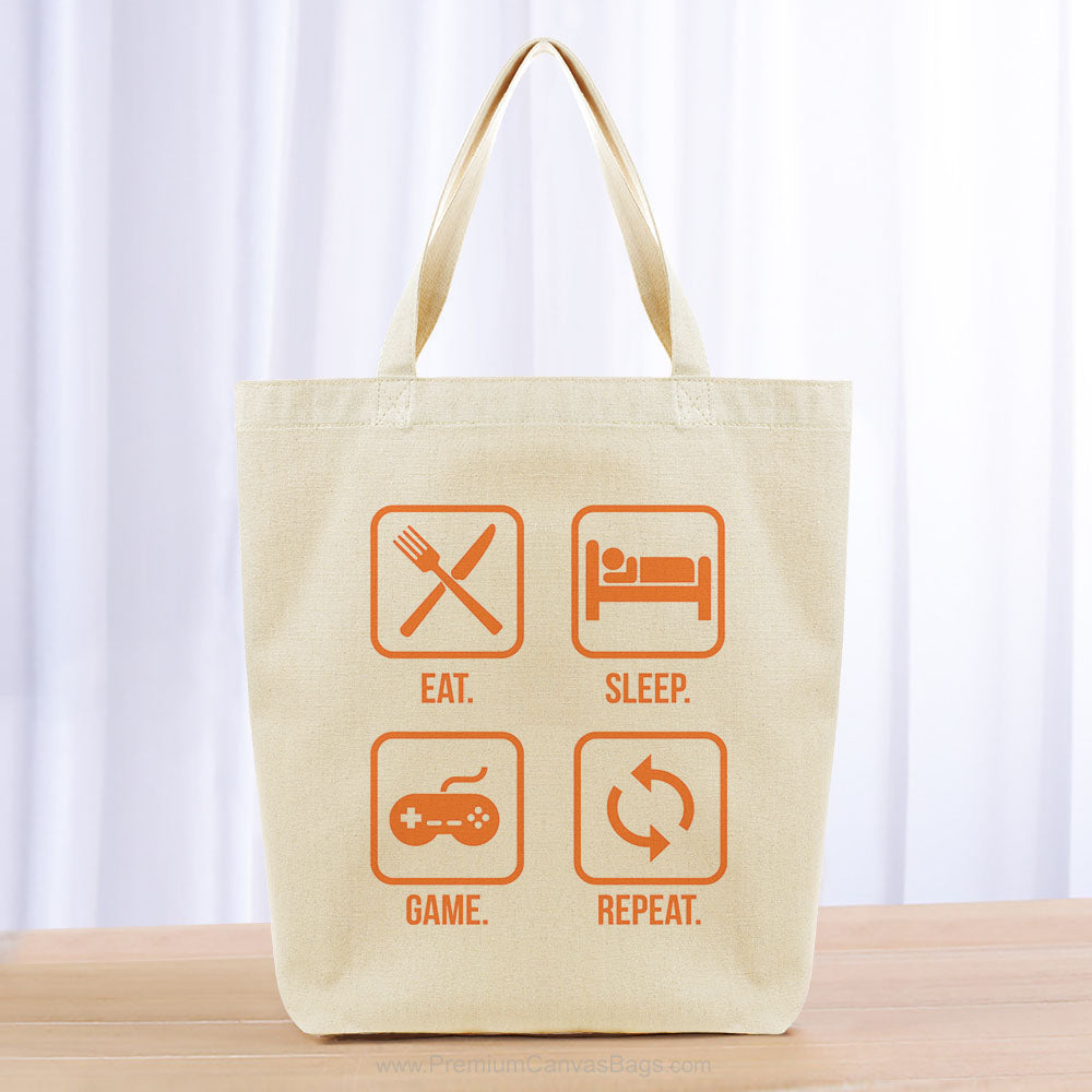 Eat Sleep Game Repeat Tote Bag - orange