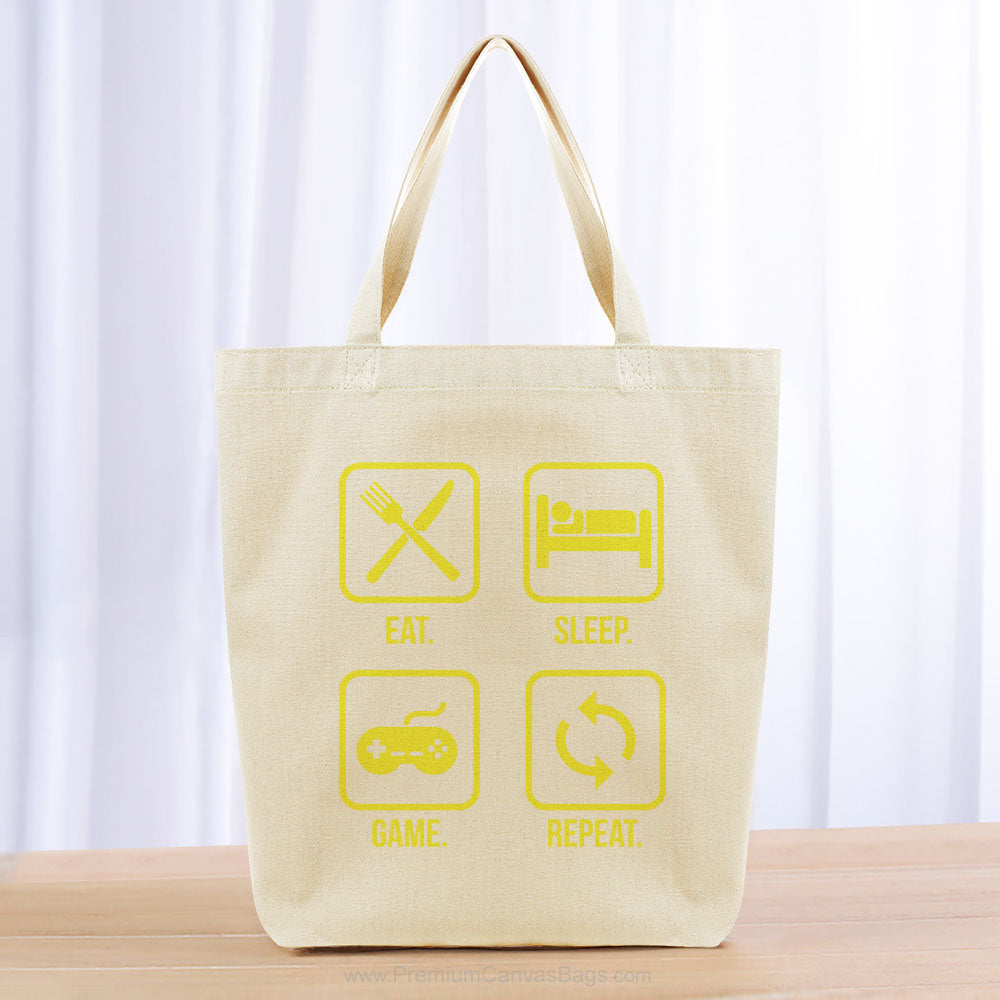 Eat Sleep Game Repeat Tote Bag - yellow