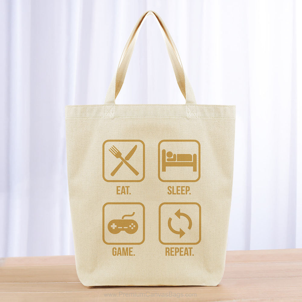 Eat Sleep Game Repeat Tote Bag - yellow orange