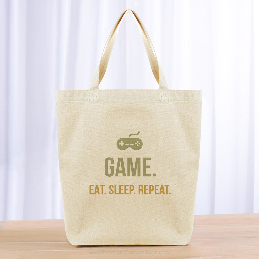 Game Eat Sleep Repeat Tote Bag - khaki yellow orange
