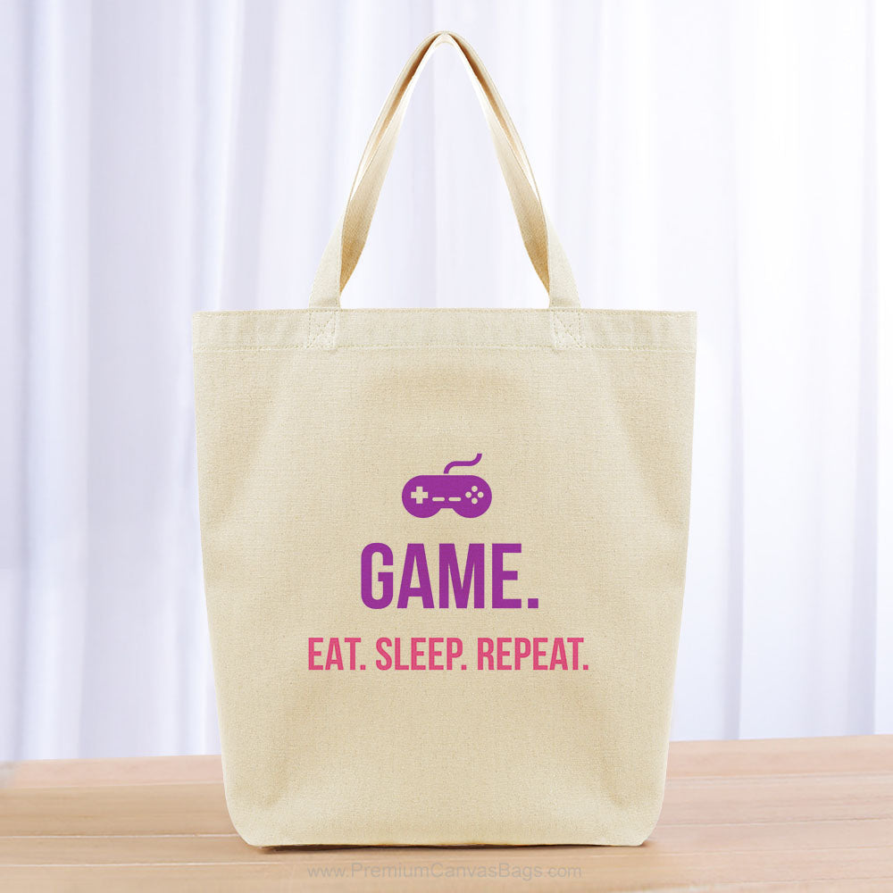 Game Eat Sleep Repeat Tote Bag - purple hot pink