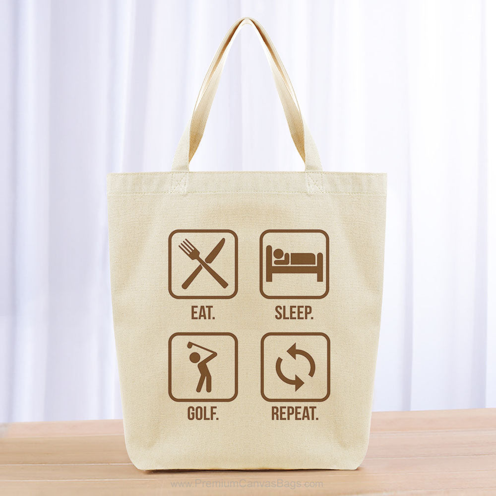 Eat Sleep Golf Repeat Tote Bag - brown