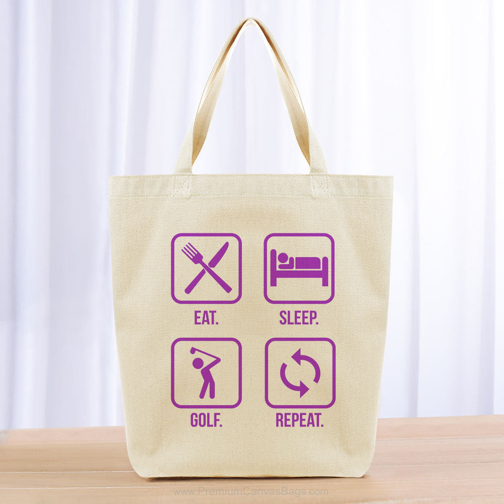 Eat Sleep Golf Repeat Tote Bag - purple
