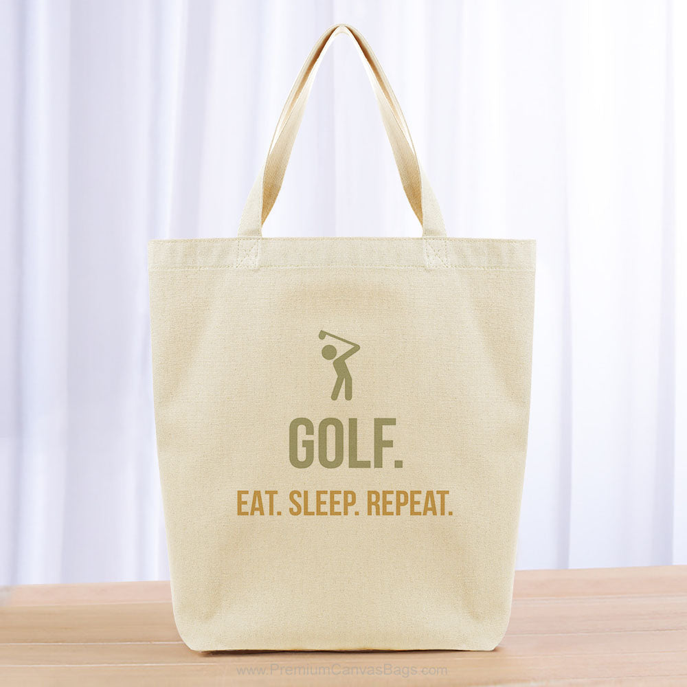 Golf Eat Sleep Repeat Tote Bag - khaki yellow orange