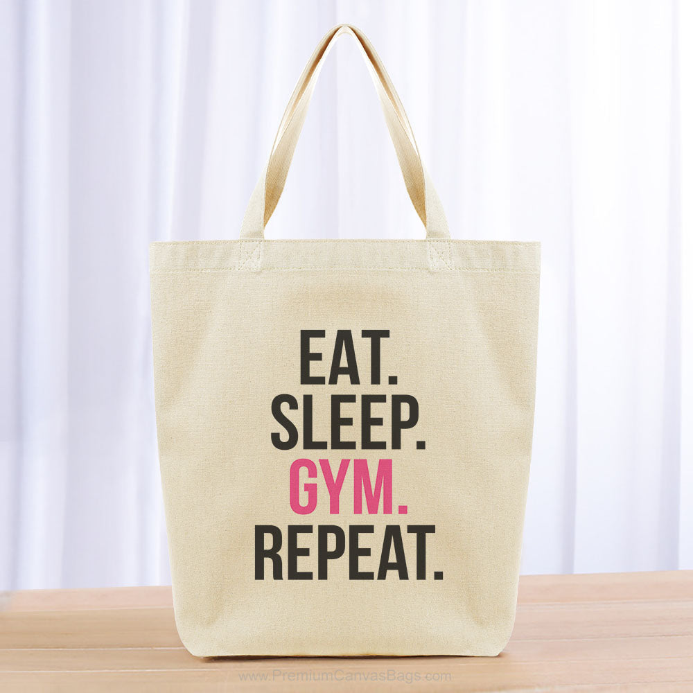 Eat Sleep Gym Repeat Tote Bag -black hot pink