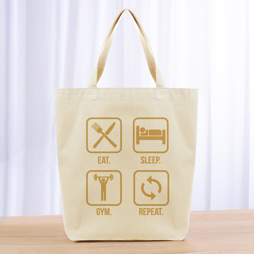 Eat Sleep Gym Repeat Tote Bag - yellow orange