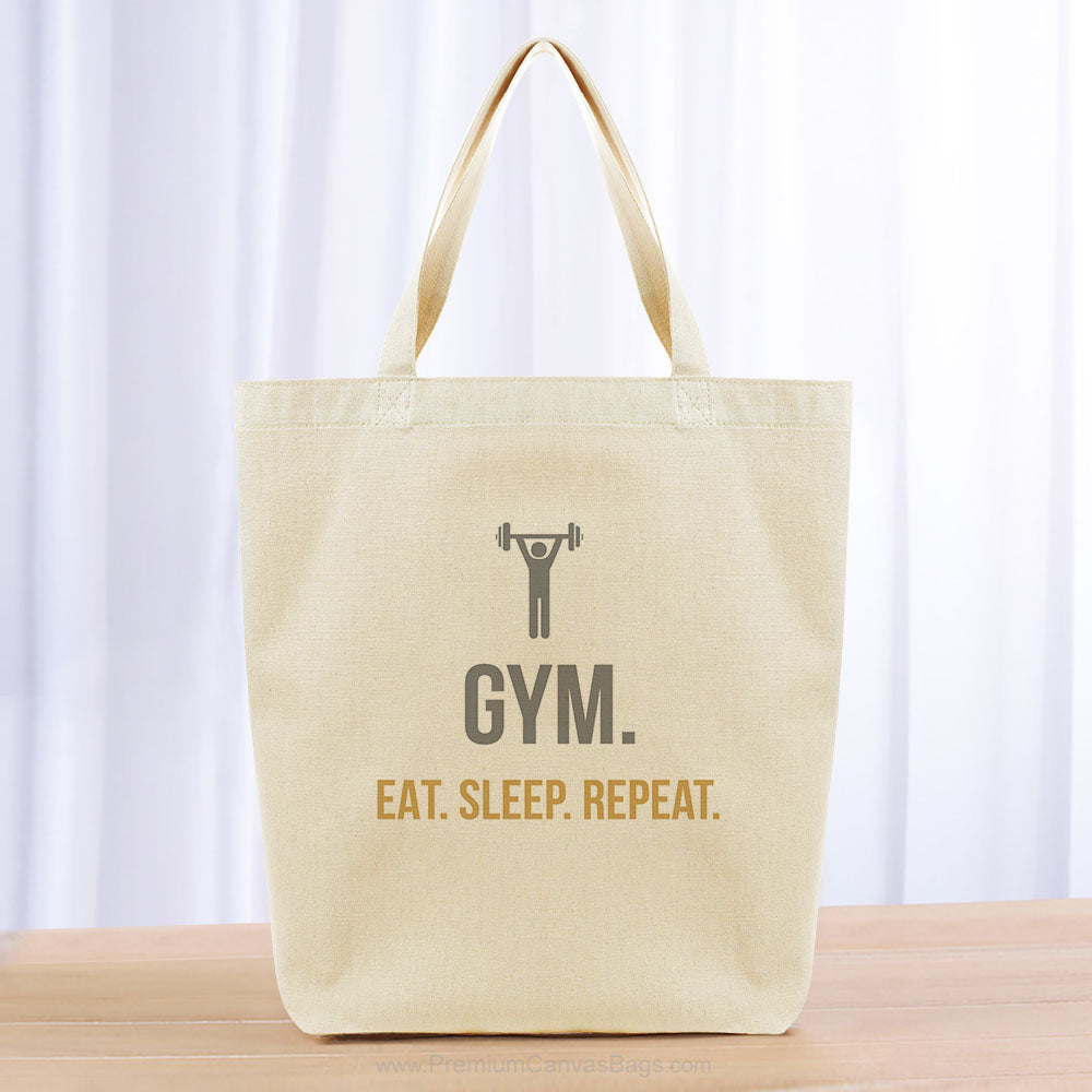 Gym Eat Sleep Repeat Tote Bag - yellow orange gray