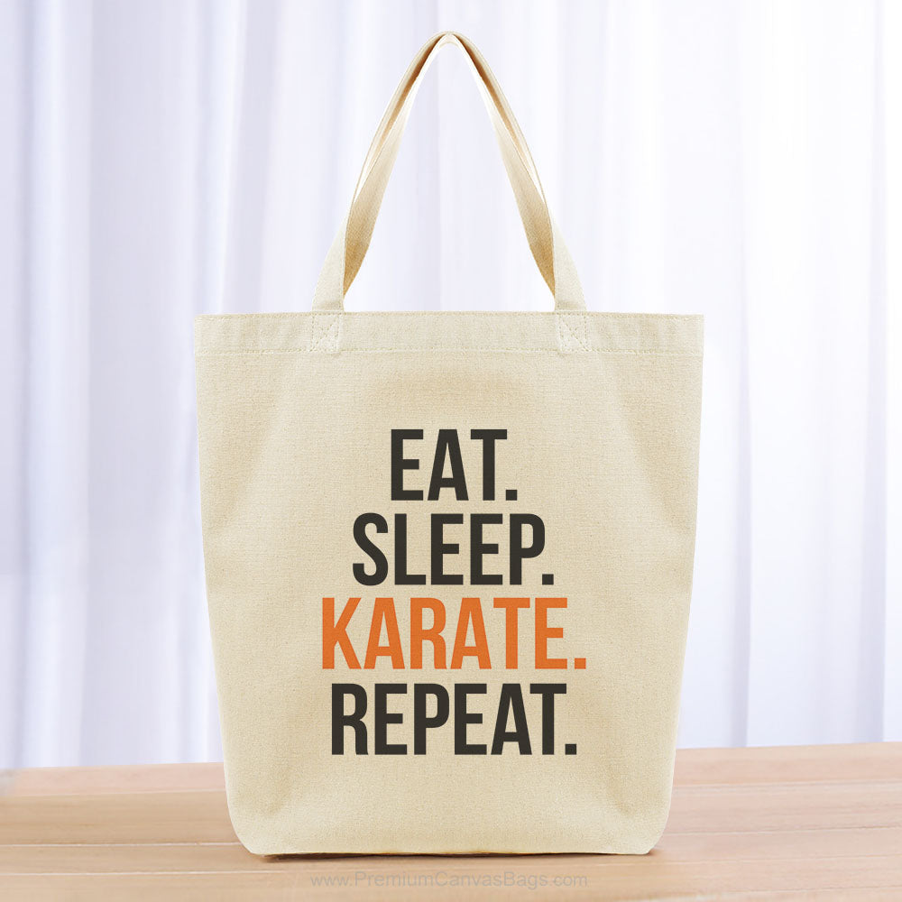 Eat Sleep Karate Repeat Tote Bag - black orange