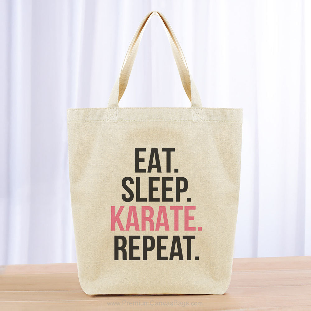 Eat Sleep Karate Repeat Tote Bag - black pink