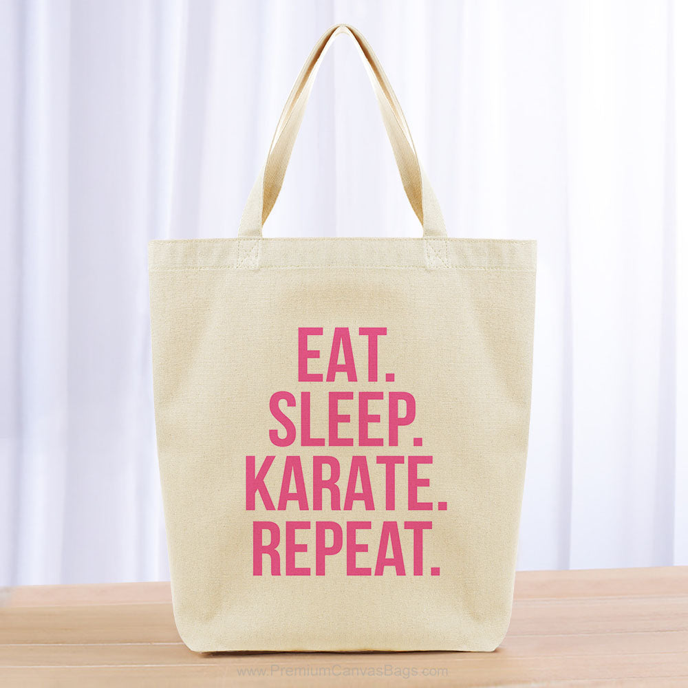 Eat Sleep Karate Repeat Tote Bag - hot pink