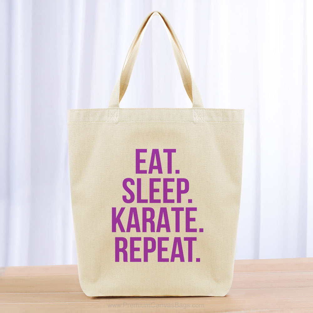 Eat Sleep Karate Repeat Tote Bag - purple