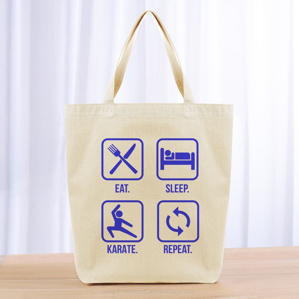 Eat Sleep Karate Repeat Tote Bag - blue