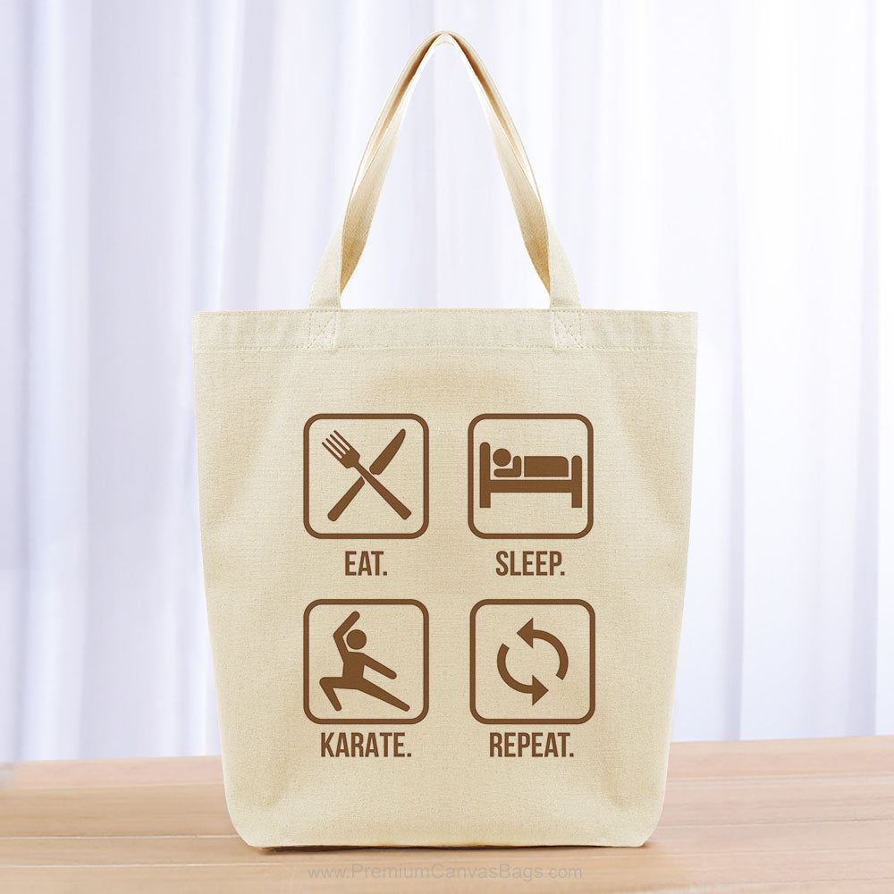 Eat Sleep Karate Repeat Tote Bag - brown