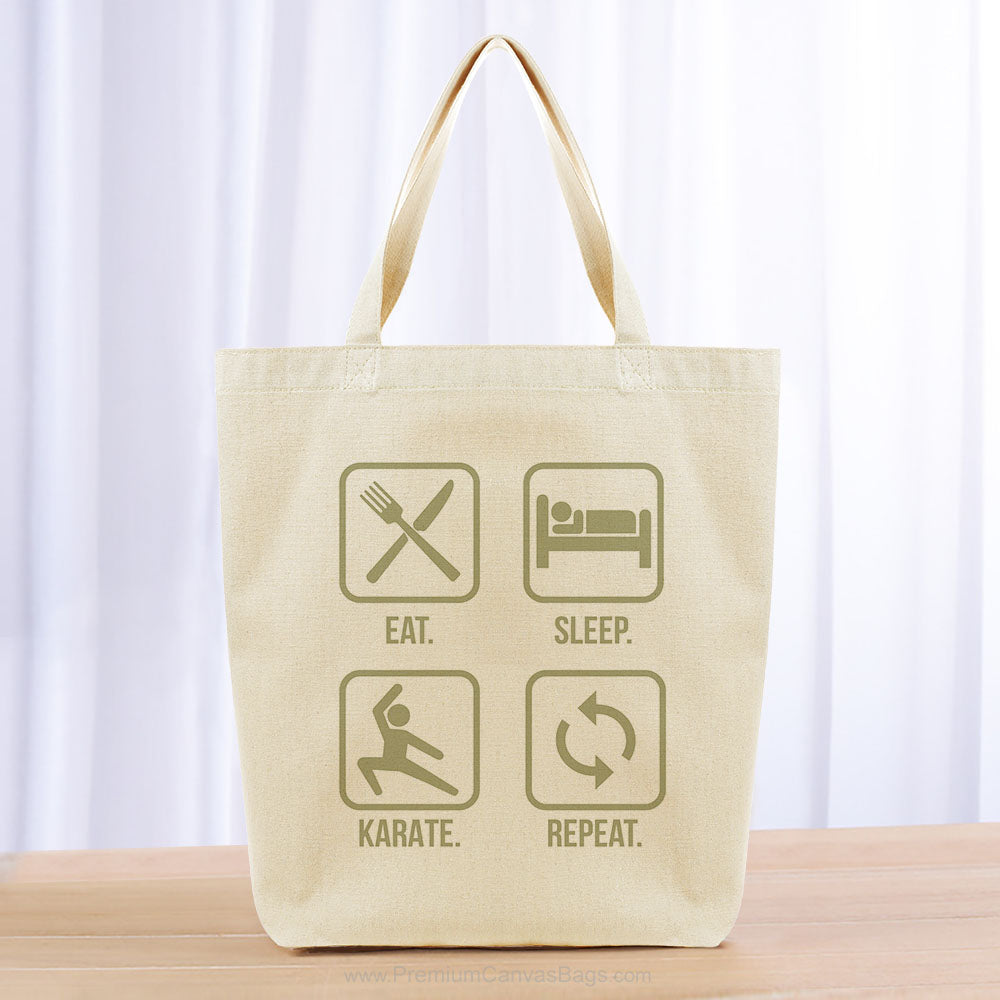 Eat Sleep Karate Repeat Tote Bag - khaki