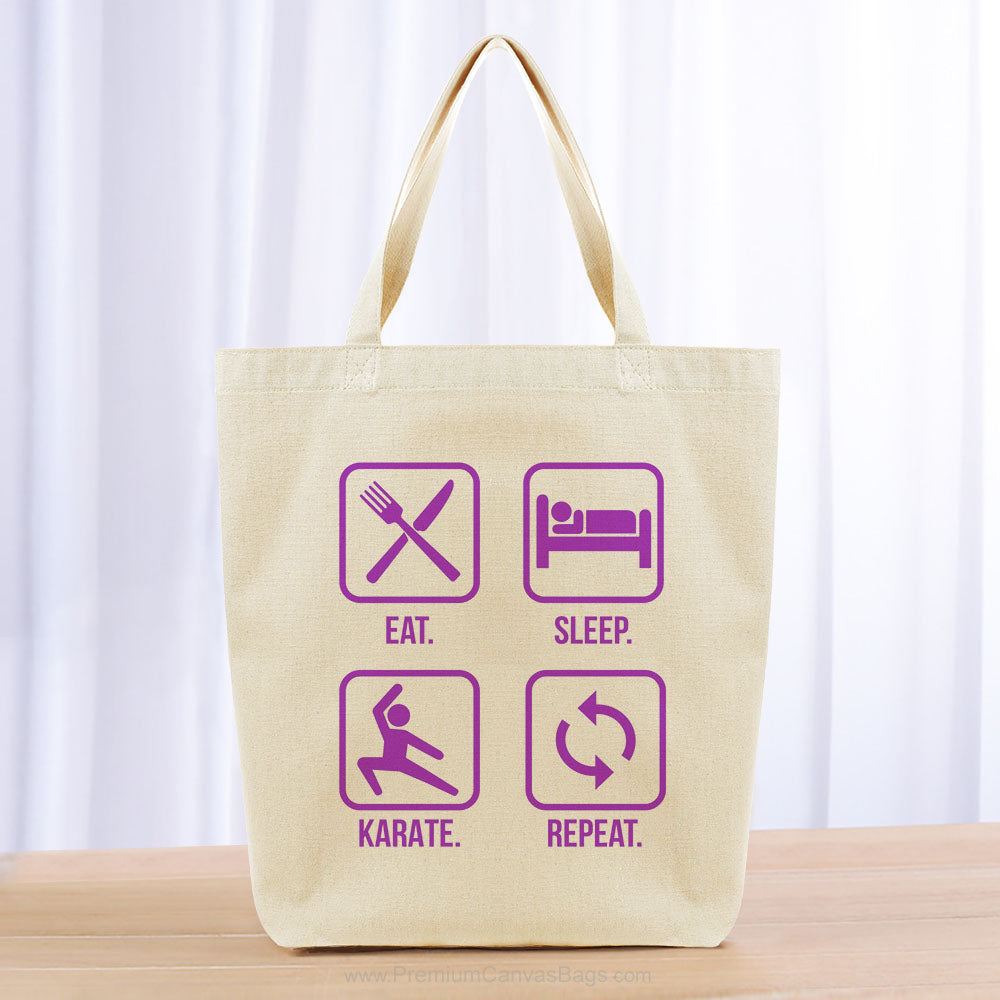 Eat Sleep Karate Repeat Tote Bag - purple