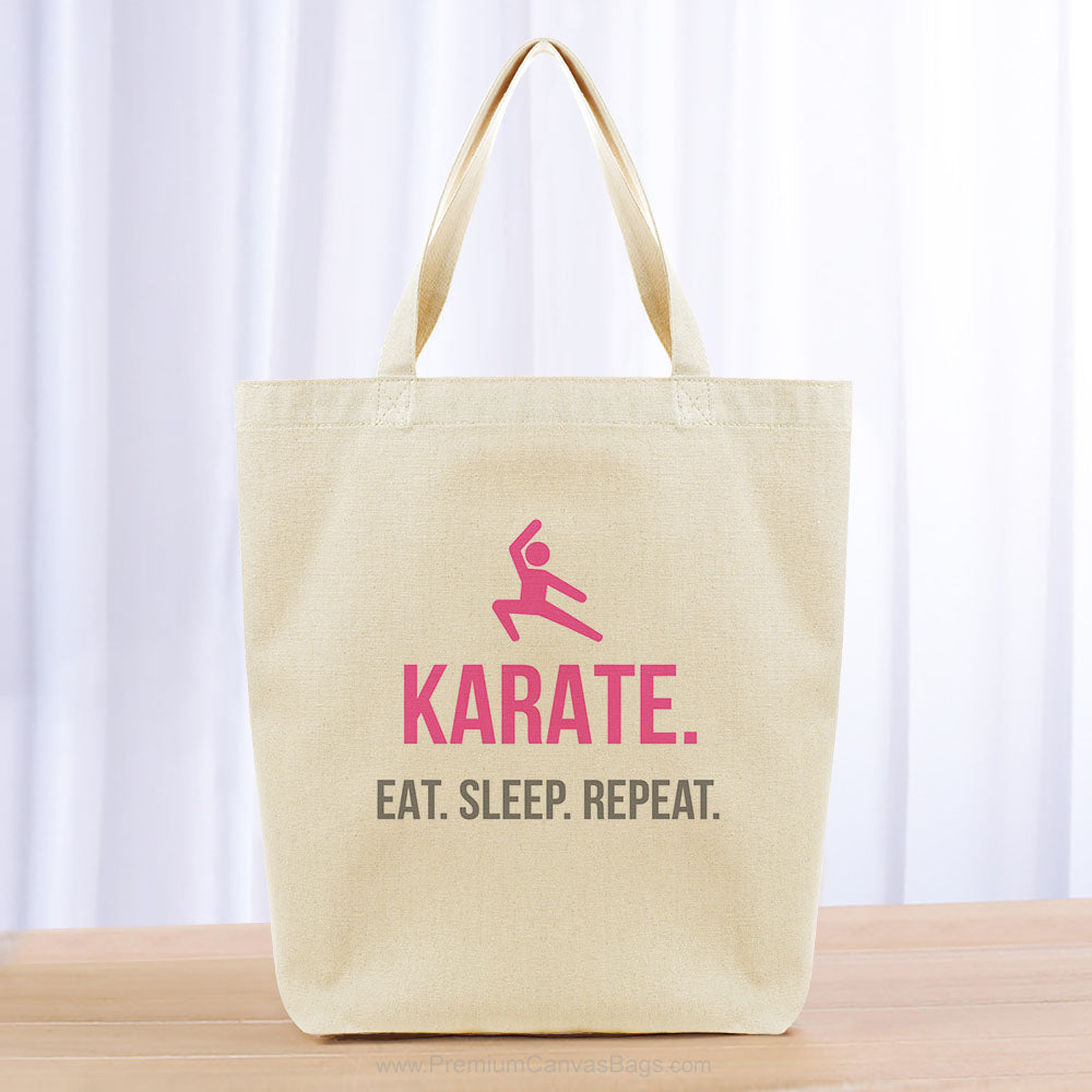 Karate Eat Sleep Repeat Tote Bag - gray hot pink