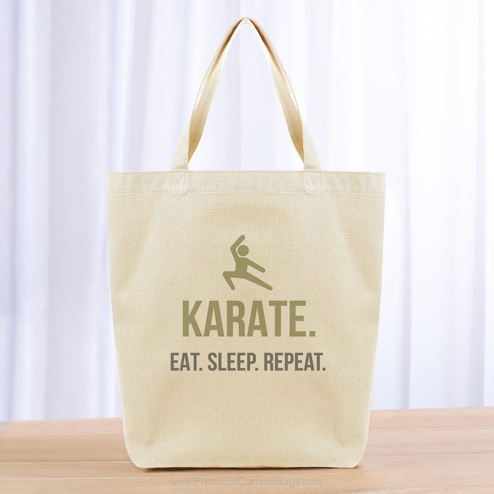 Karate Eat Sleep Repeat Tote Bag - khaki gray
