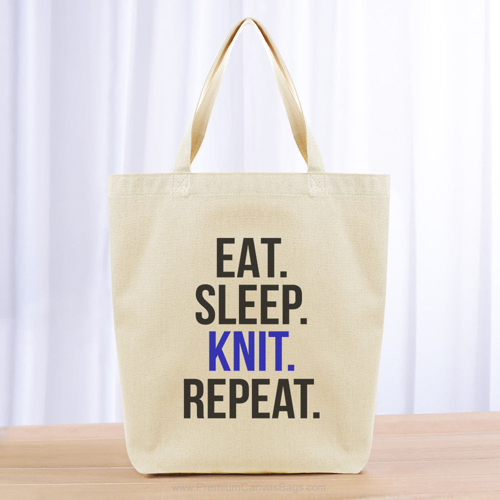 Eat Sleep Knit Repeat Tote Bag - black blue