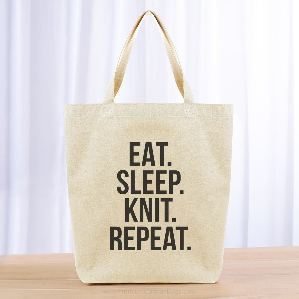 Eat Sleep Knit Repeat Tote Bag - black