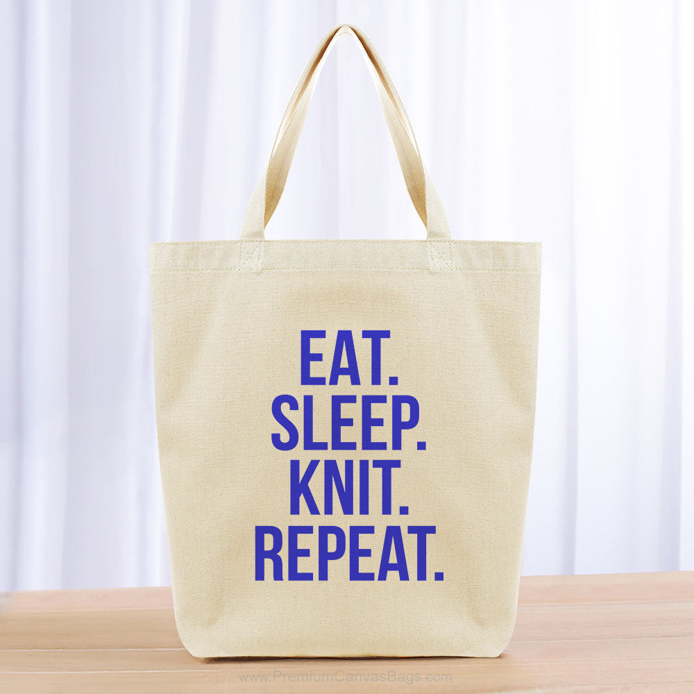 Eat Sleep Knit Repeat Tote Bag - blue