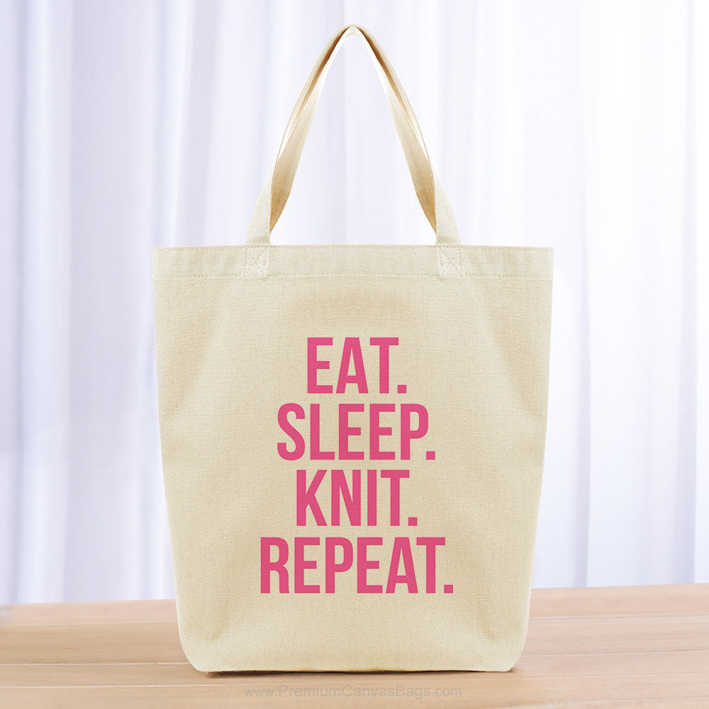 Eat Sleep Knit Repeat Tote Bag - hot pink