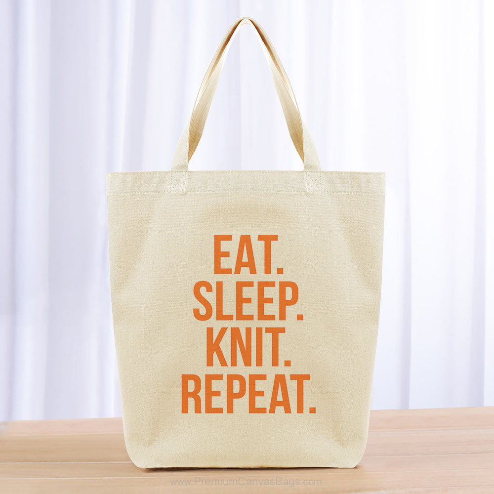 Eat Sleep Knit Repeat Tote Bag - orange