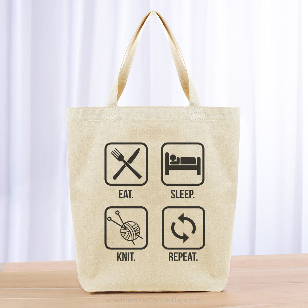 Eat Sleep Knit Repeat Tote Bag - black