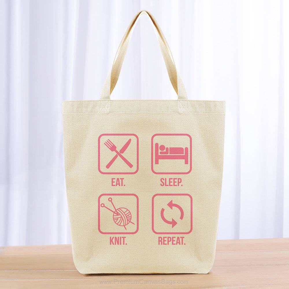 Eat Sleep Knit Repeat Tote Bag - pink