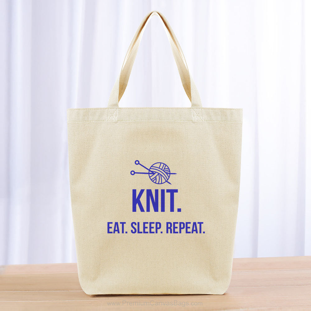 Knit Eat Sleep Repeat Tote Bag - blue