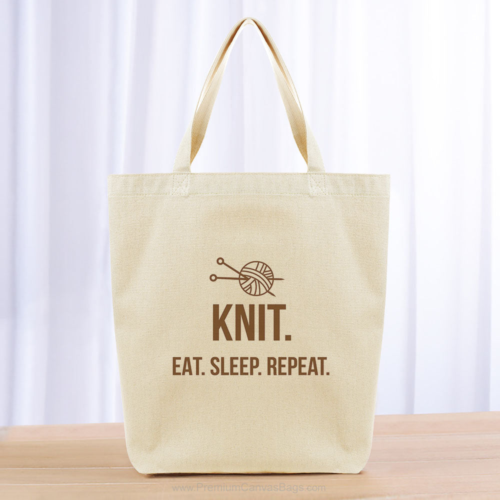 Knit Eat Sleep Repeat Tote Bag - brown