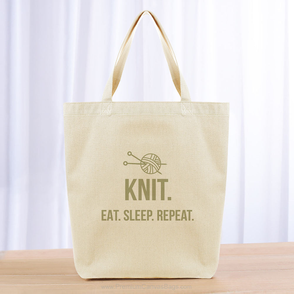 Knit Eat Sleep Repeat Tote Bag - khaki