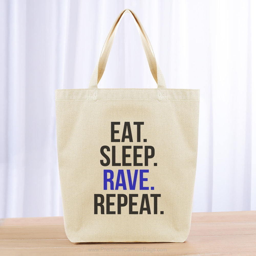 Eat Sleep Rave Repeat Tote Bag - black blue