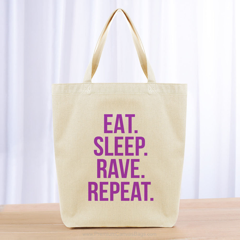 Eat Sleep Rave Repeat Tote Bag - purple