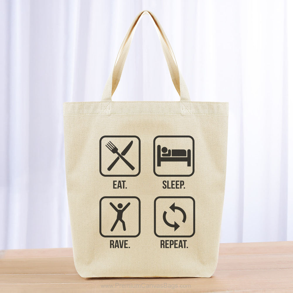 Eat Sleep Rave Repeat Tote Bag - black