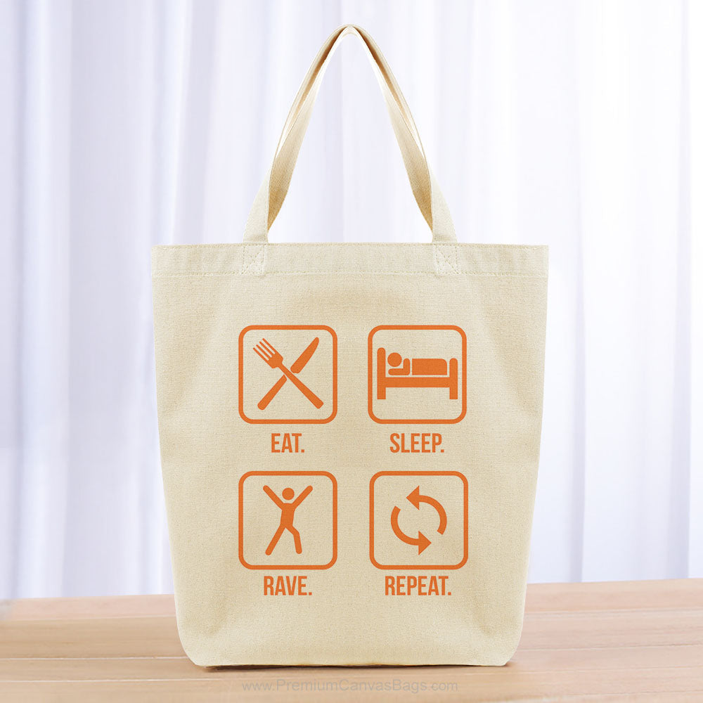 Eat Sleep Rave Repeat Tote Bag - orange