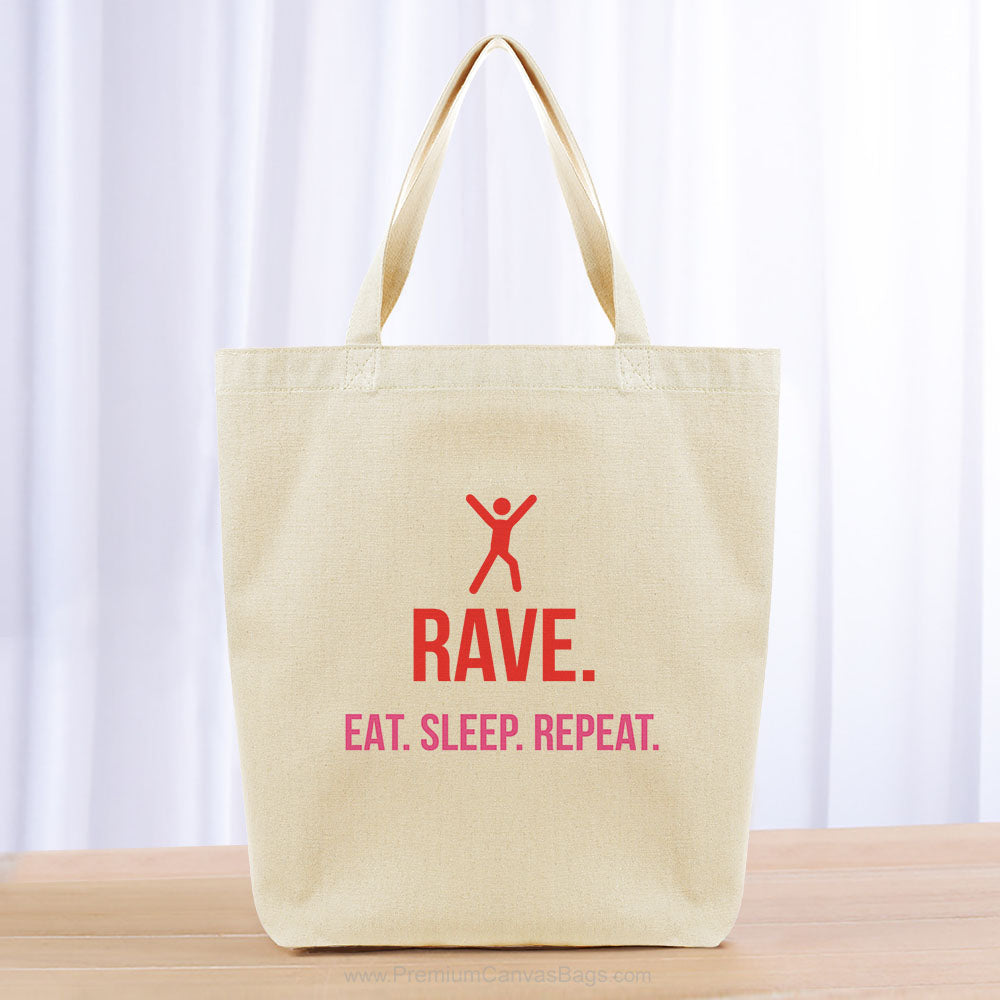Rave Eat Sleep Repeat Tote Bag - red hot pink