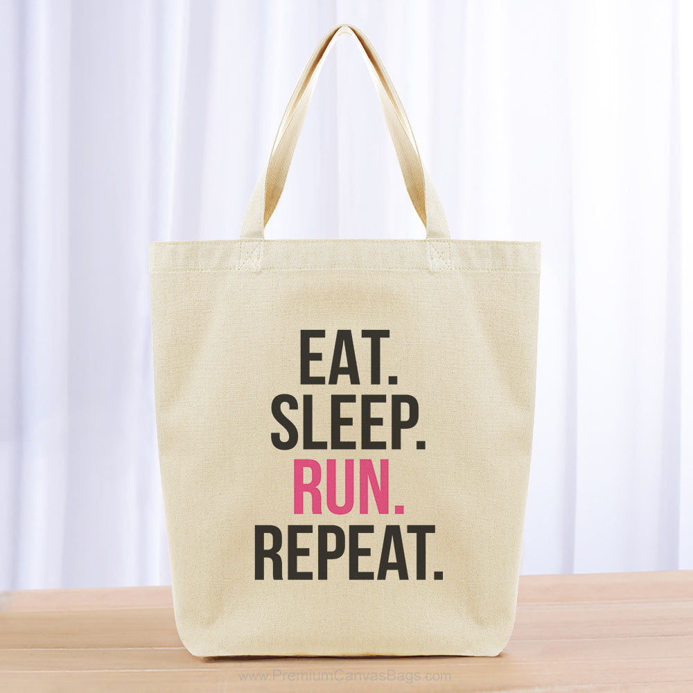 Eat Sleep Run Repeat Tote Bag -black hot pink
