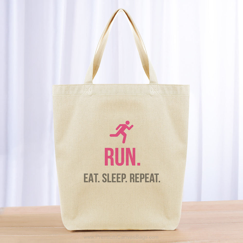 Run Eat Sleep Repeat Tote Bag - gray hot pink
