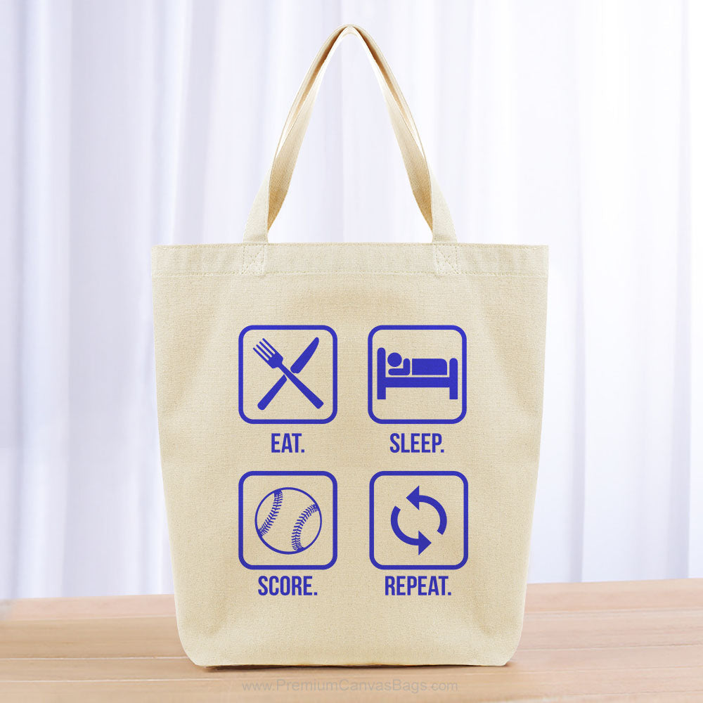 Eat Sleep Score Repeat Tote Bag - blue