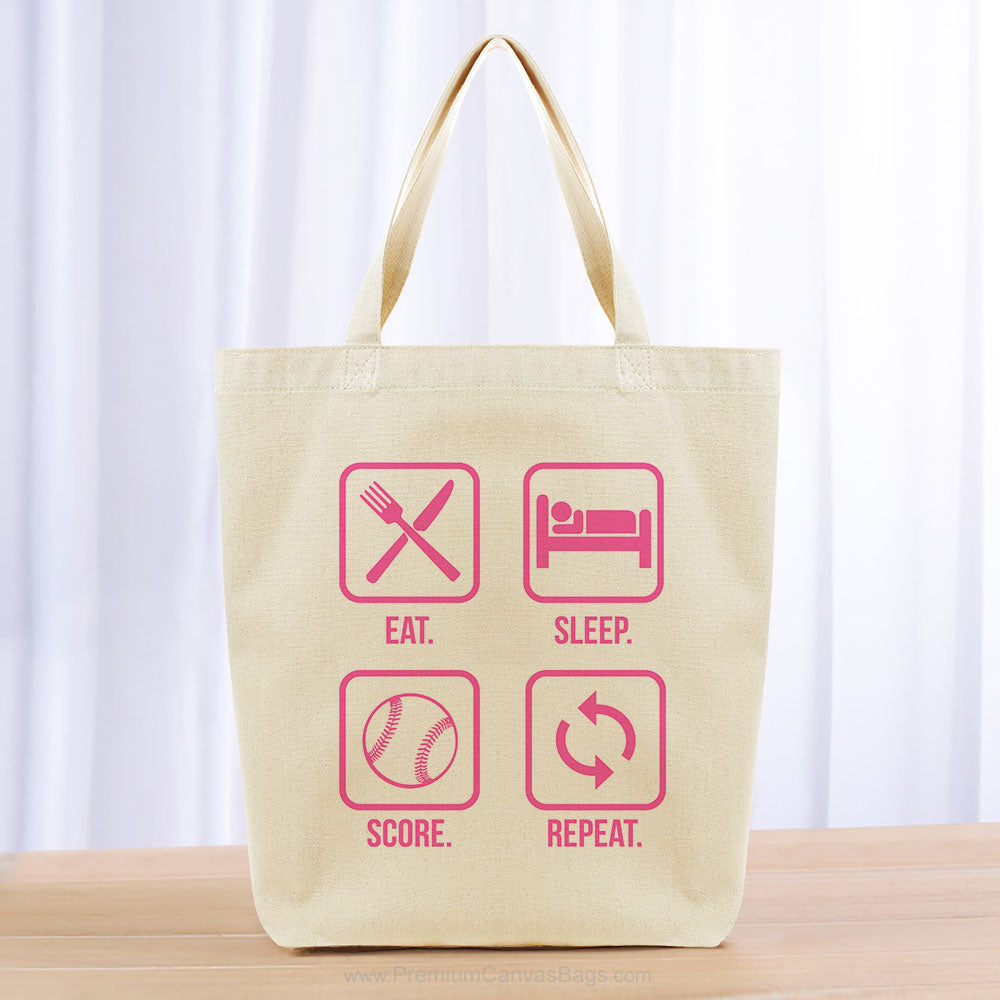 Eat Sleep Score Repeat Tote Bag - hot pink