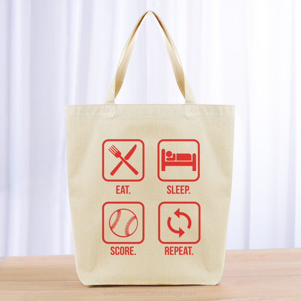 Eat Sleep Score Repeat Tote Bag - red