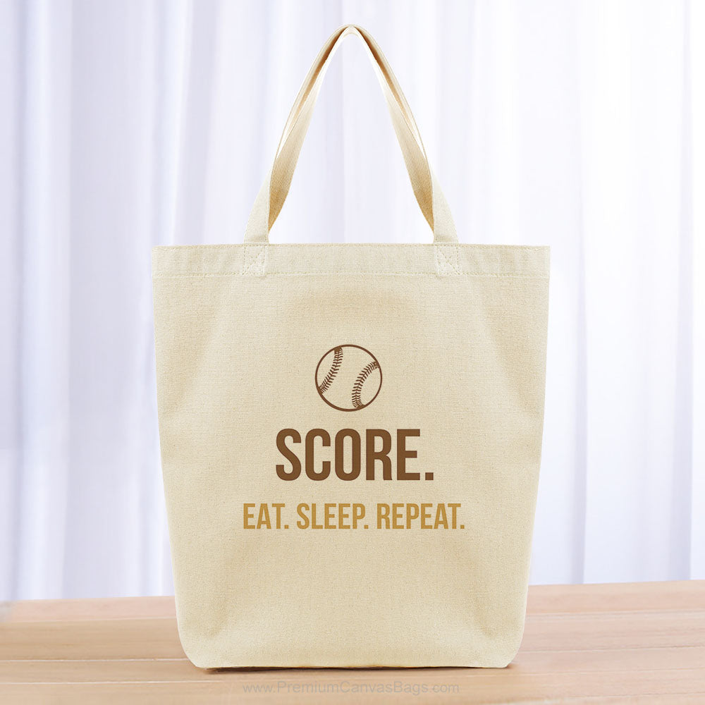 Score Eat Sleep Repeat Tote Bag - brown yellow orange