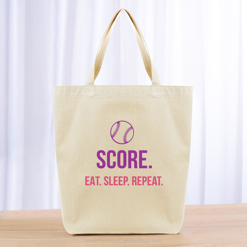 Score Eat Sleep Repeat Tote Bag - purple hot pink