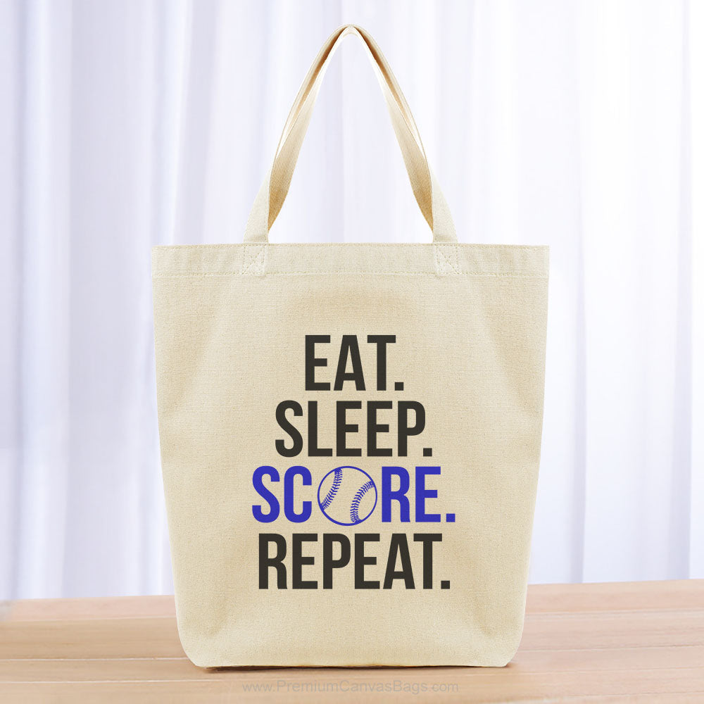 Eat Sleep Score Repeat Tote Bag - black blue