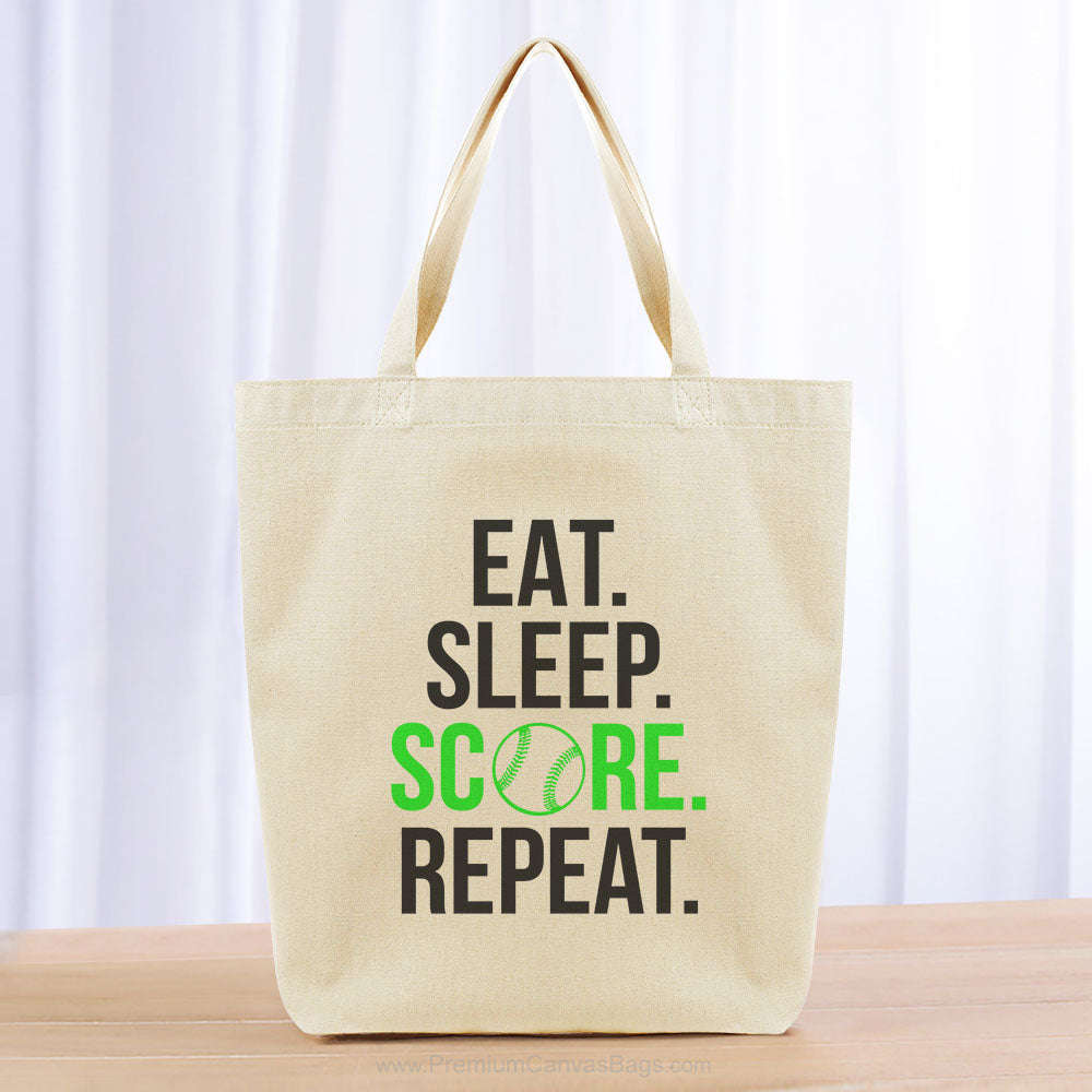 Eat Sleep Score Repeat Tote Bag - black green