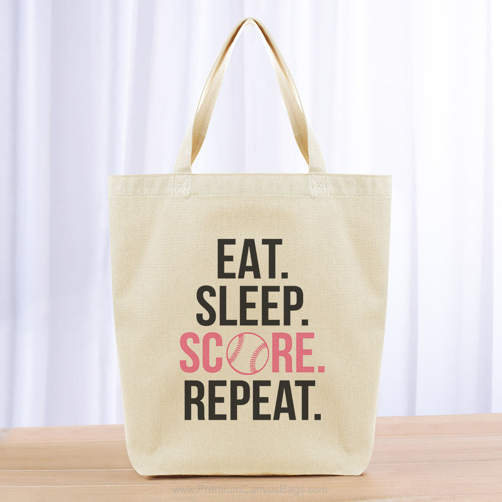 Eat Sleep Score Repeat Tote Bag - black pink