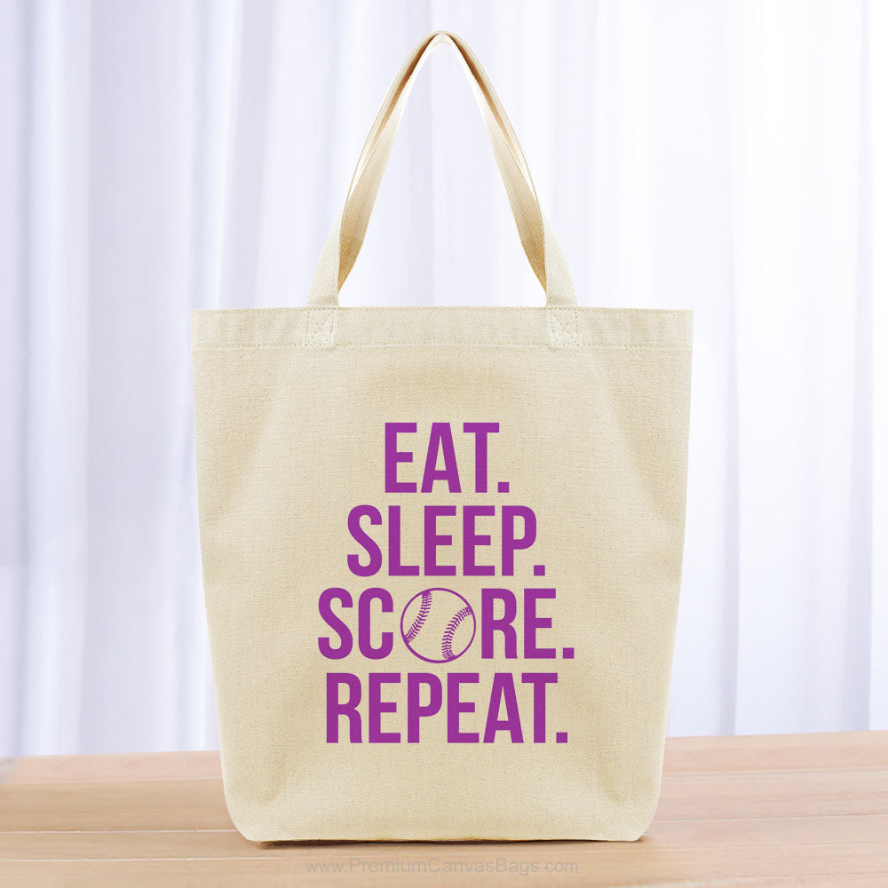 Eat Sleep Score Repeat Tote Bag - purple
