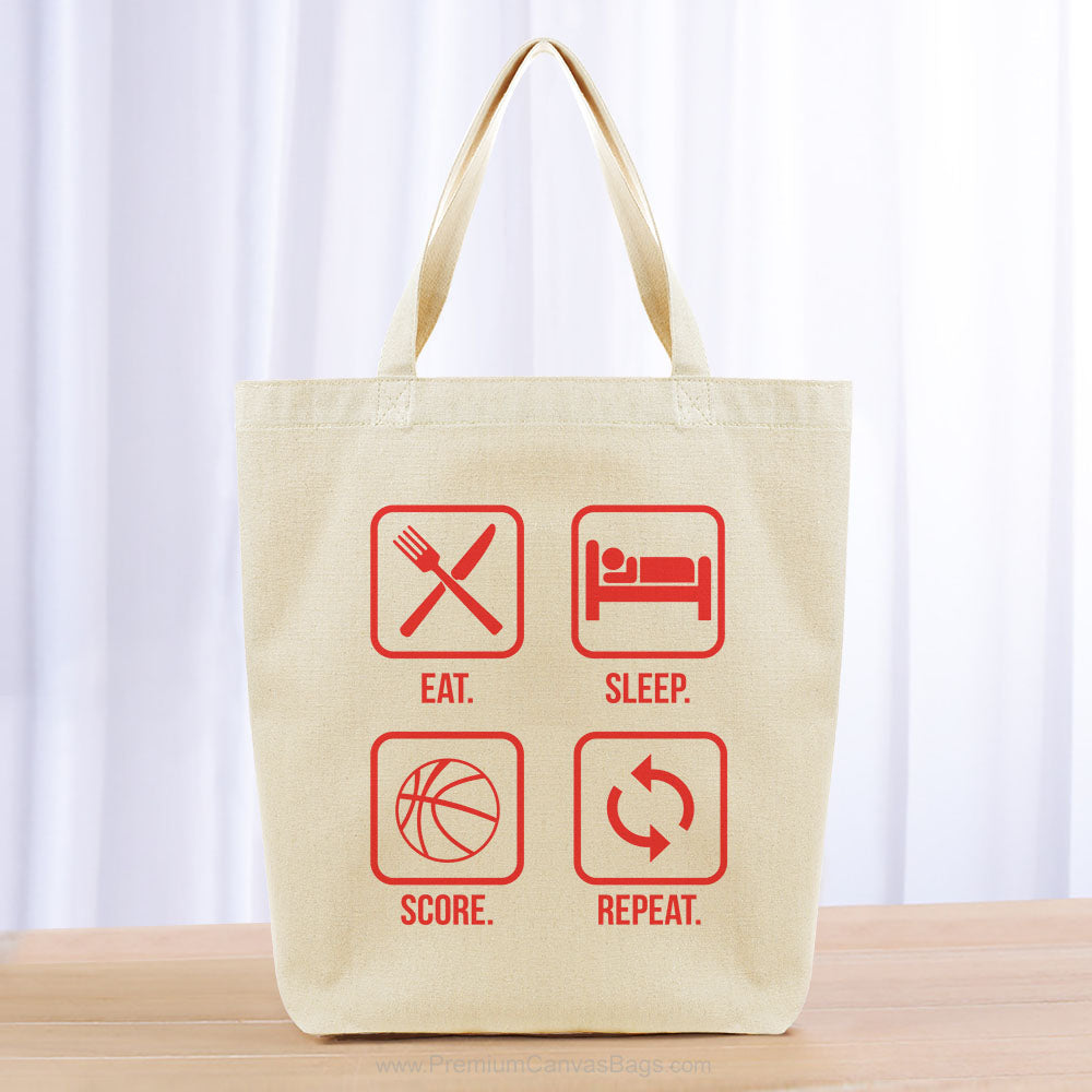 Eat Sleep Score Repeat Tote Bag - red