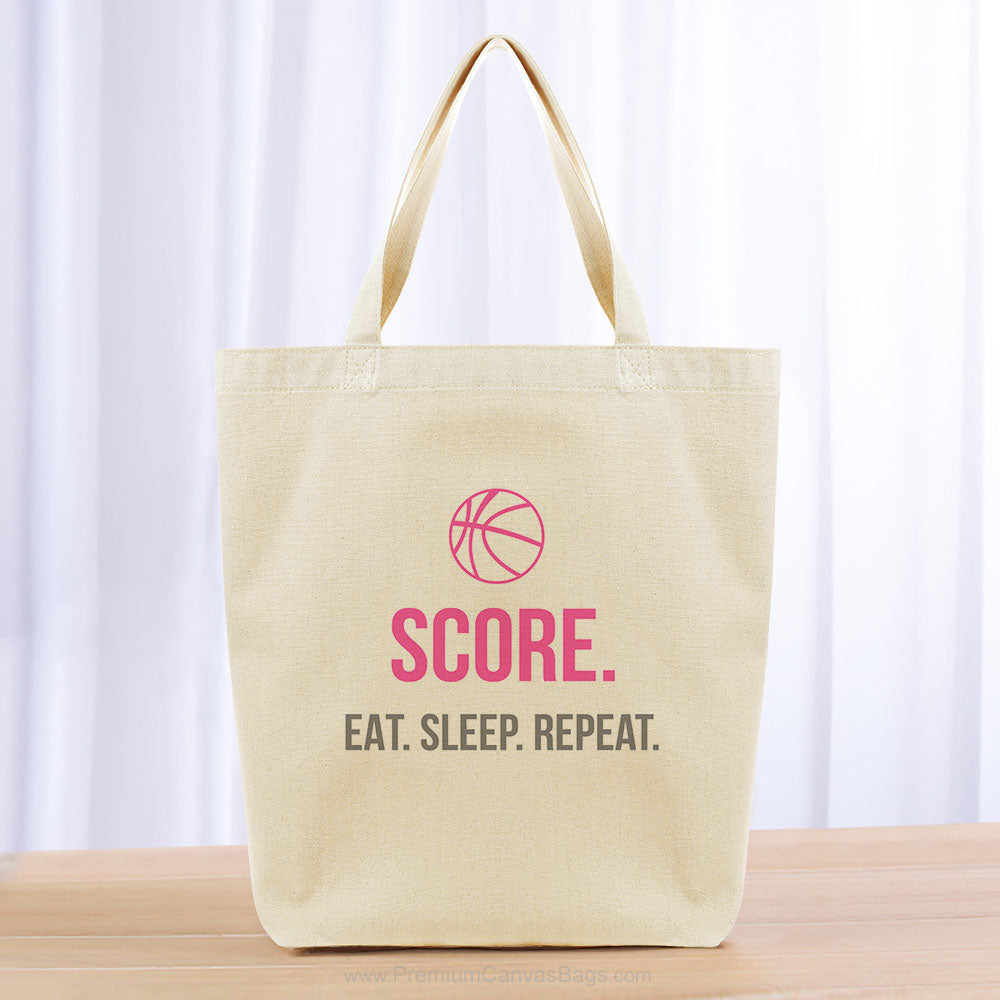 Score Eat Sleep Repeat Tote Bag - gray hot pink